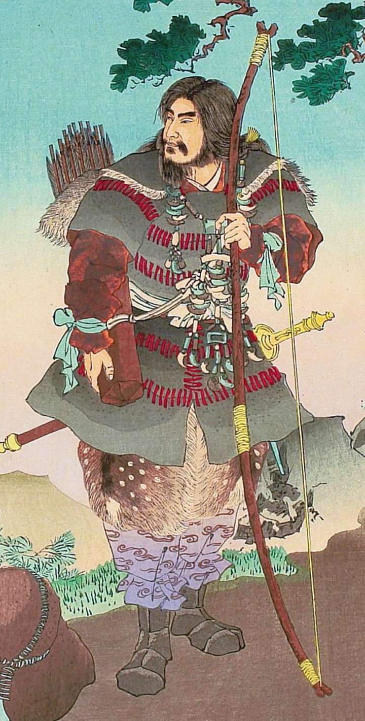 Kaiser Jimmu mit seinem Bogen, dem Kinshikyū